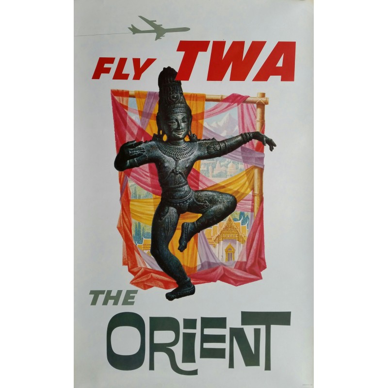 Affiche ancienne originale Fly TWA The Orient - David KLEIN