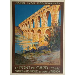 Affiche ancienne originale  Le pont du Gard PLM - E COURONNEAU - 1923