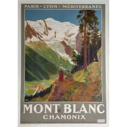 Affiche originale Mont Blanc CHAMONIX  PLM  Paris Lyon Méditerranée  - HJ