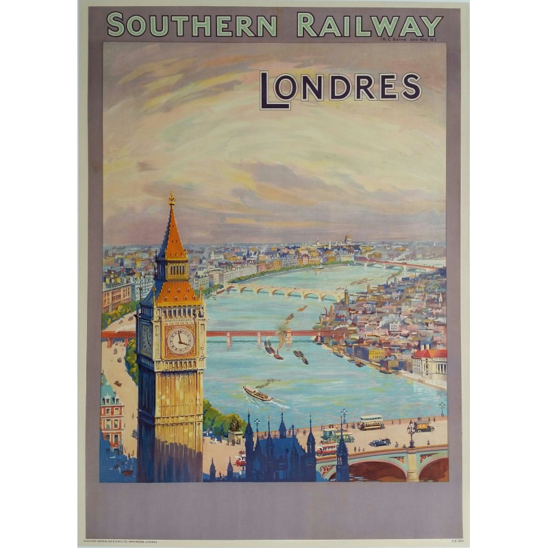 Affiche ancienne originale Southern Railway Londres - 1924