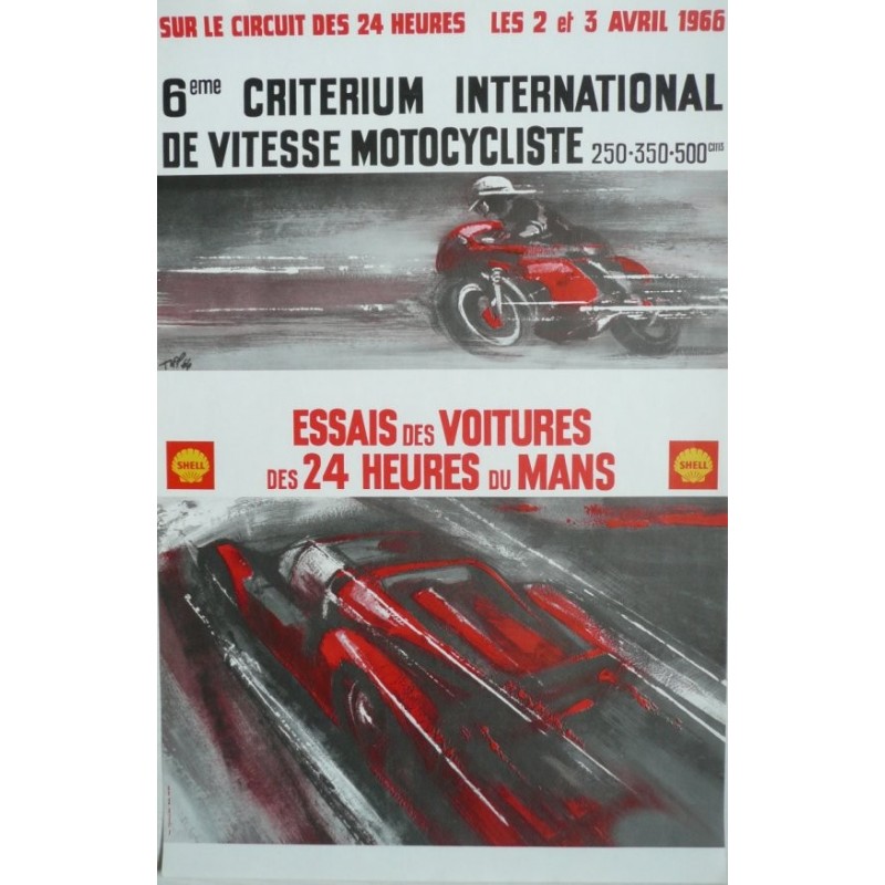 Affiche originale essais des 24 heures du Mans 2 et 3 avril 1966