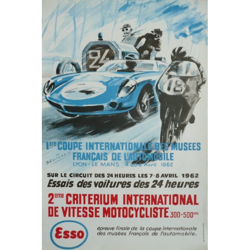 Affiche originale essais des 24 heures du Mans 4 au 6 avril 1962 - BELIGOND