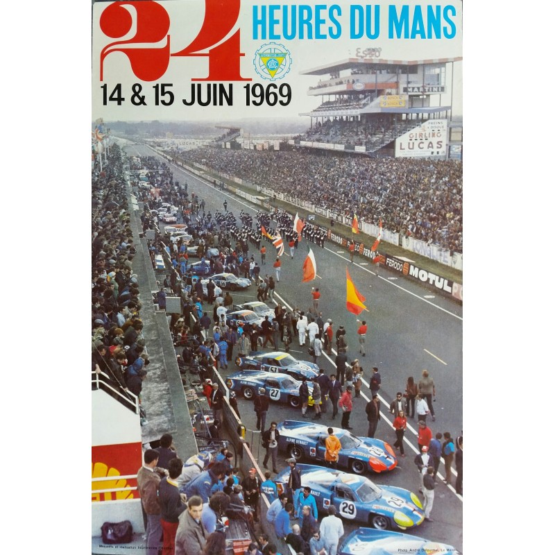 Affiche originale 24 heures du Mans 1969 Photo André Delourmel