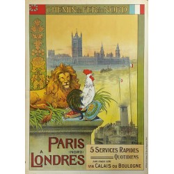Affiche ancienne originale Paris à Londres Chemin de fer du Nord - FRAIPONT