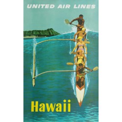 Affiche ancienne originale United Airlines Hawaii - Stan GALLI