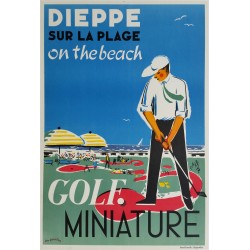 Affiche ancienne originale Dieppe Golf Miniature sur la plage on the beach - Léon GAMBIER