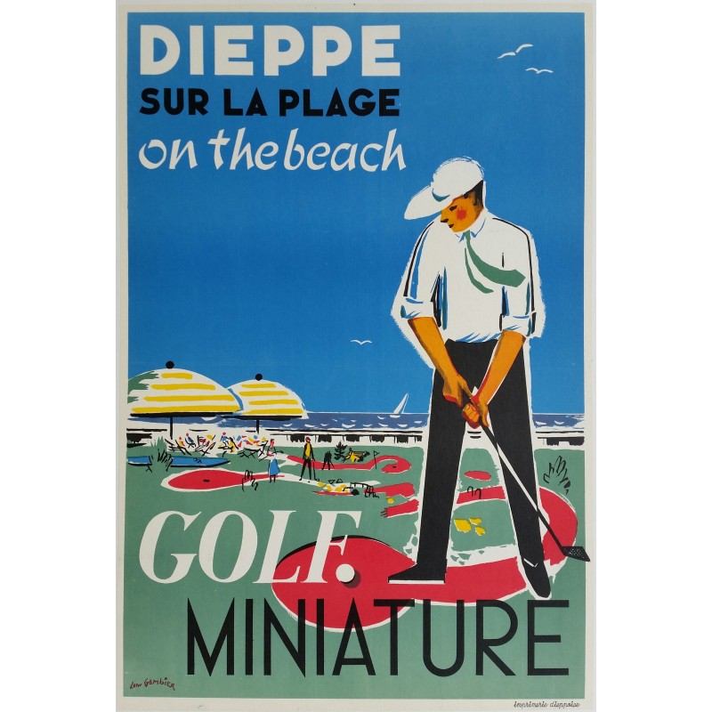 Original poster Dieppe Golf Miniature sur la plage on the beach - Léon GAMBIER