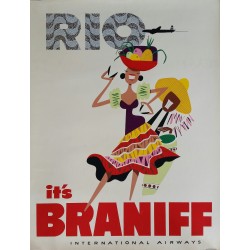 Original vintage travel poster RIO It's Braniff International Airways