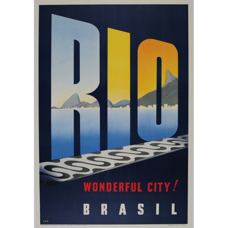 Affiche ancienne originale RIO Wonderful City BRASIL - JOA