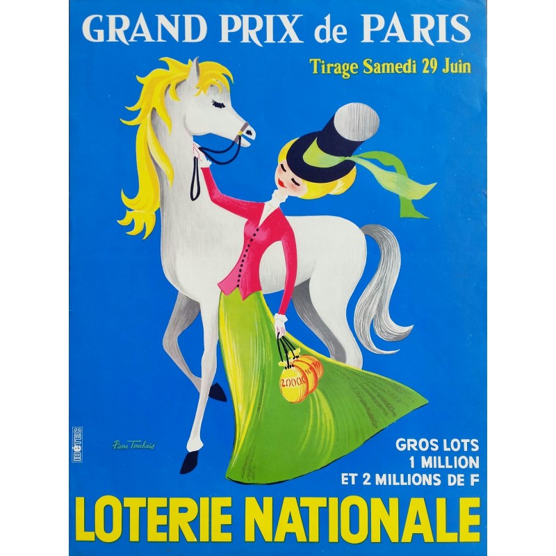 Affiche ancienne originale Loterie Nationale 29 juin Grand Prix de Paris - Pierre TOUCHAIS