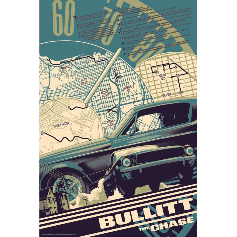 Original silkscreened poster limited edition variant print Bullitt the chase - Matt TAYLOR - Galerie Mondo