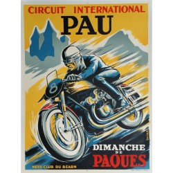 Original vintage motorcycle poster Pau Circuit International Moto club du Béarn - R GARCIA