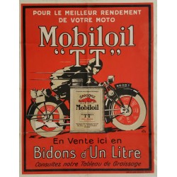 Affiche ancienne originale Mobiloil TT pour le meilleur rendement de votre moto
