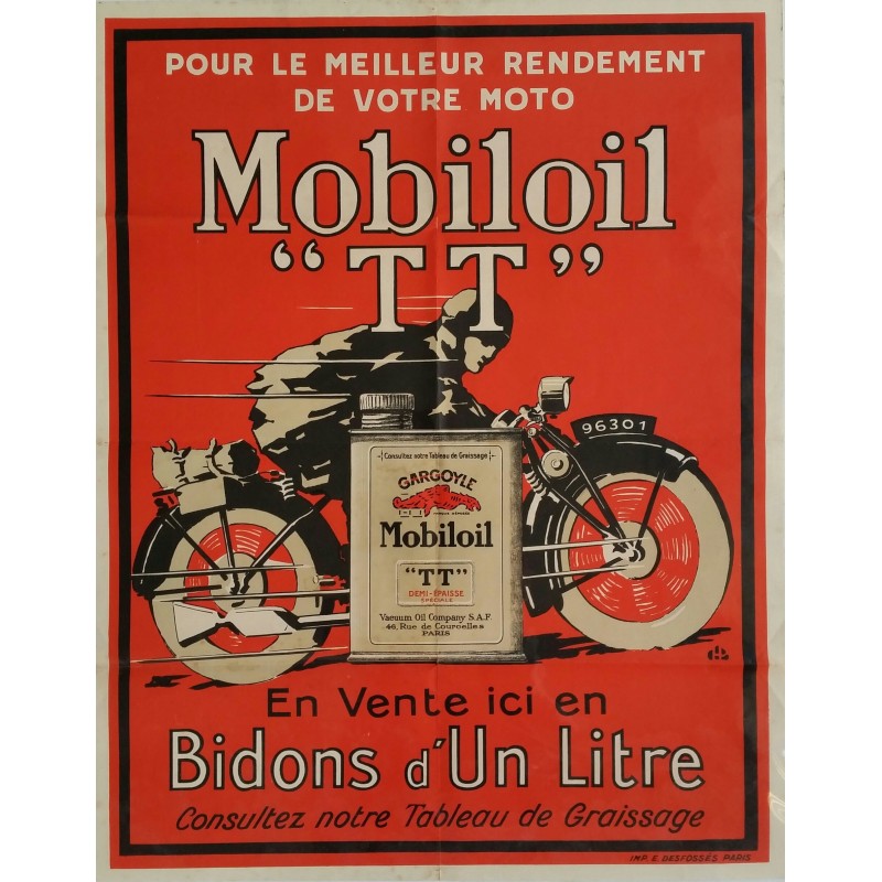 Original vintage motorcycle poster Mobiloil TT pour le meilleur rendement de votre moto