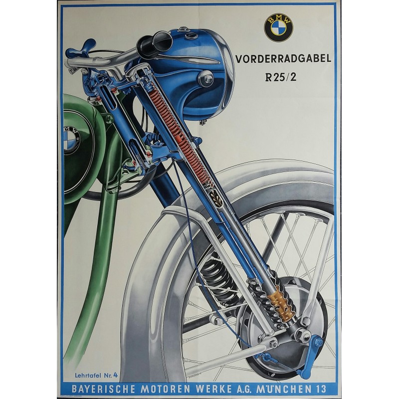 Original vintage motobike poster BMW front wheel fork of R25-2 - SCHLENZIG