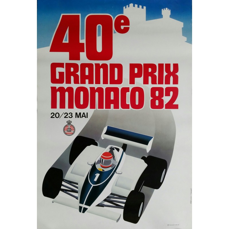 Affiche ancienne originale Grand Prix de Monaco 1982 - J GROGNET