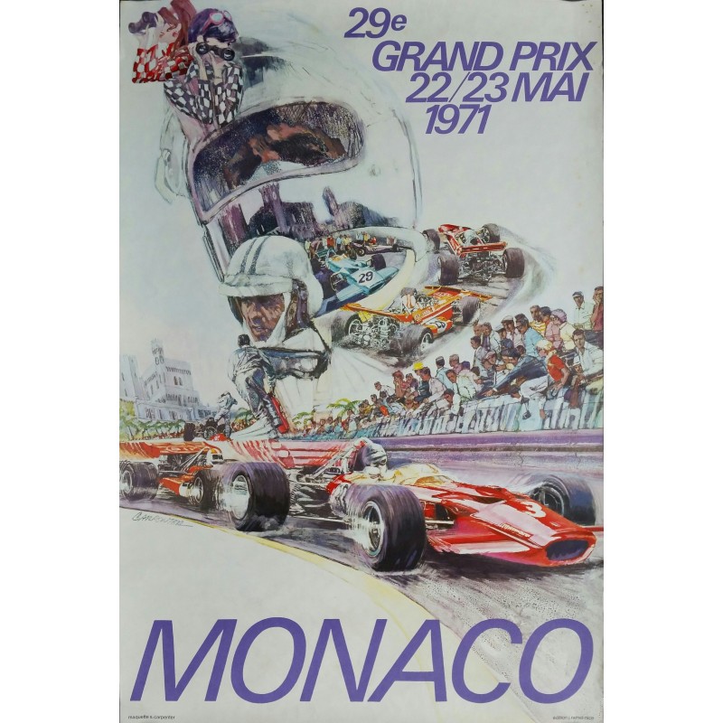 Affiche ancienne originale Grand Prix de Monaco 1971 - Steve CARPENTER