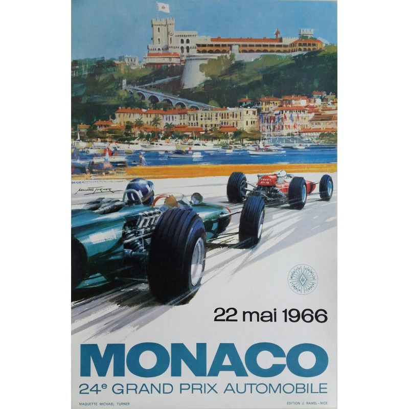 Affiche ancienne originale Grand Prix de Monaco F1 1966 - Michael TURNER