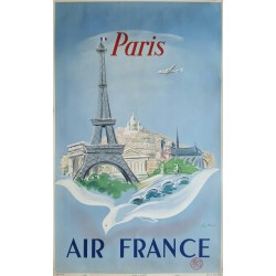 Affiche ancienne originale Air France Paris - Régis MANSET - Ref 668 / P / 4 / 52