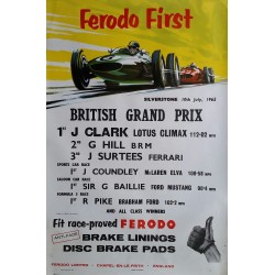 Affiche ancienne originale Ferodo first British Grand Prix Silverstone 10th July 1965