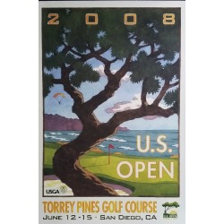 Affiche originale US Open Golf USGA Torrey Pines Golf course June 12-15 2008 - Lee Wybranski