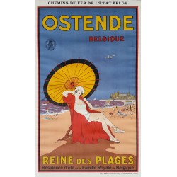 Affiche ancienne originale Ostende Belgique Reine des Plages - BAILIE Samuel Colville