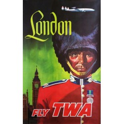 Affiche ancienne originale London Fly TWA - David KLEIN