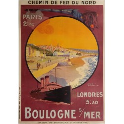 Affiche ancienne originale Boulogne sur Mer Chemin de fer du Nord - Henry DE RENAUCOURT