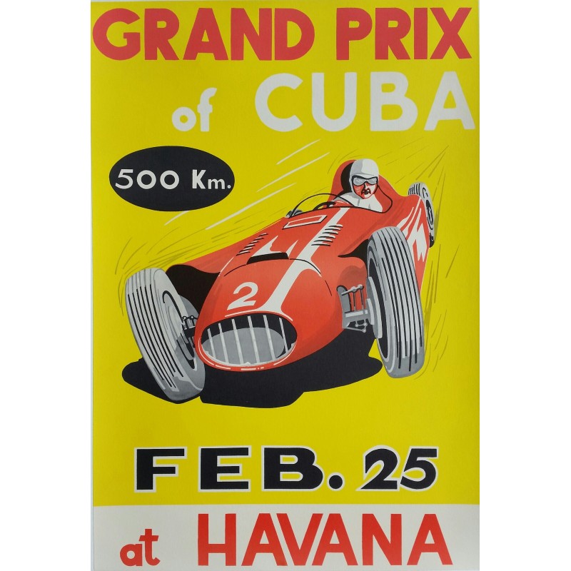 Affiche ancienne originale Grand Prix of Cuba 1957 at Havana - Juan Manuel Fangio gagne sur Maserati 300S