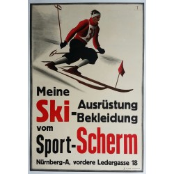 Affiche ancienne originale Meine Ski Ausrüstung Bekleidung vom Sport Scherm - Ernst BÖHM