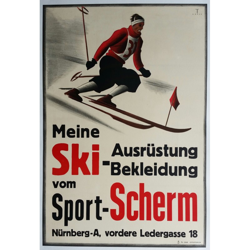 Affiche ancienne originale Meine Ski Ausrüstung Bekleidung vom Sport Scherm - Ernst BÖHM