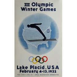 Affiche ancienne originale III Olympic Winter games Lake Placid 1932 - Wiltod GORDON