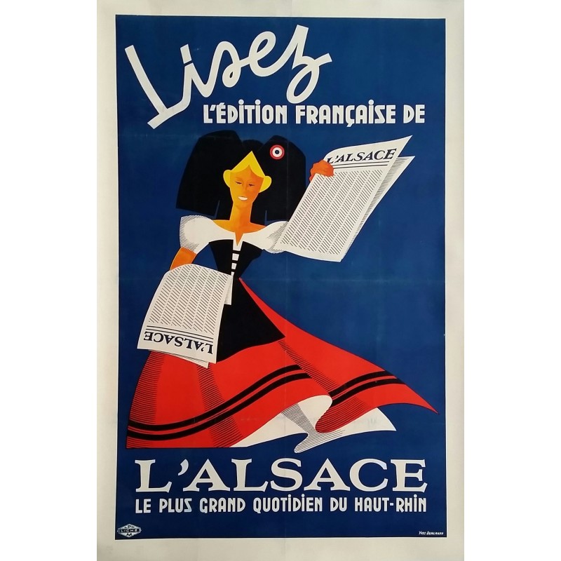 Affiche ancienne originale Lisez l'édition Française de l'ALSACE - Yves RUHLMANN