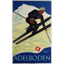 Affiche ancienne originale ski Adelboden Suisse - Willy TRAPP
