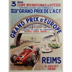 Affiche ancienne originale XLV Grand prix de l'ACF Reims 1959 - Jean DES GACHONS