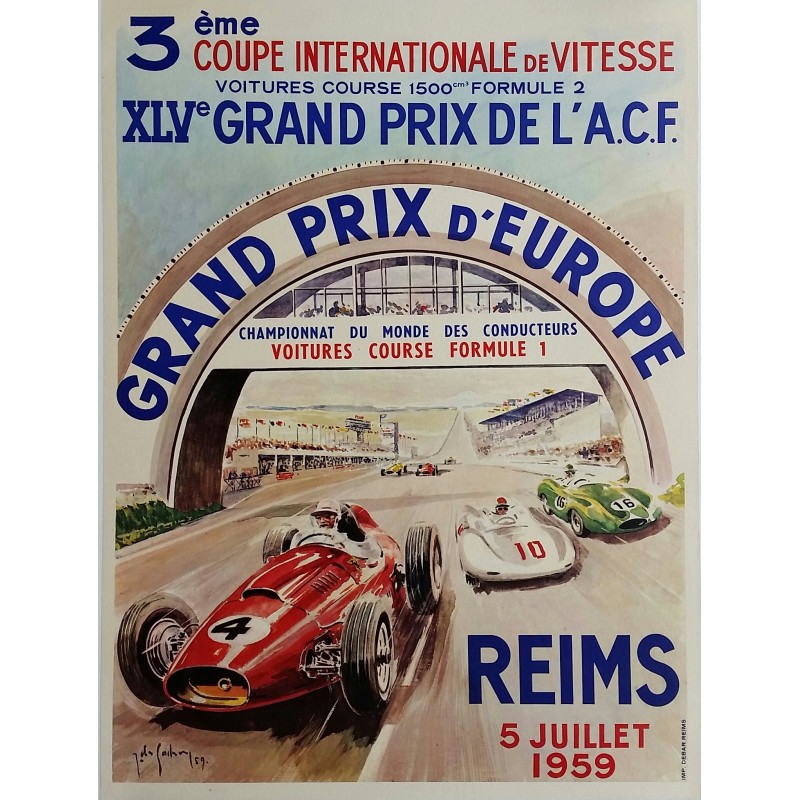 Original vintage poster XLV Grand prix de l'ACF Reims 1959 - Jean DES GACHONS