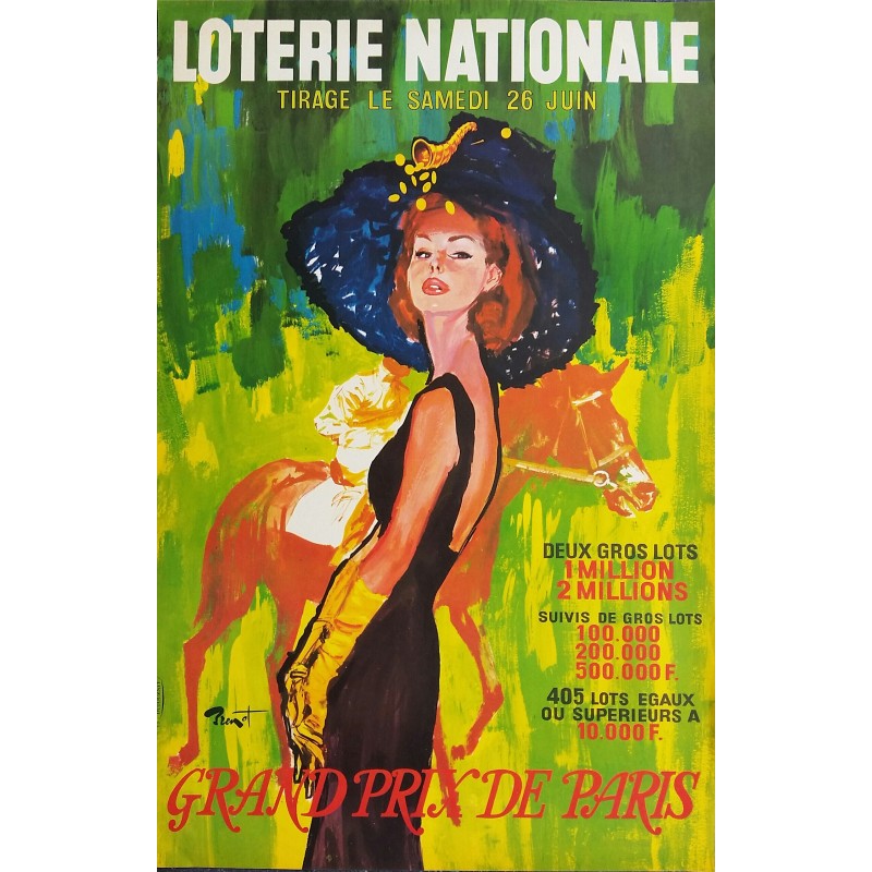 Affiche ancienne originale Loterie Nationale Grand Prix de Paris - Pierre-Laurent BRENOT