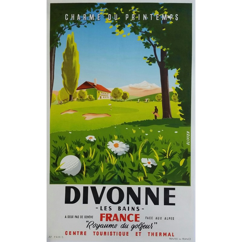 Affiche ancienne originale golf Divonne les bains - Olivier