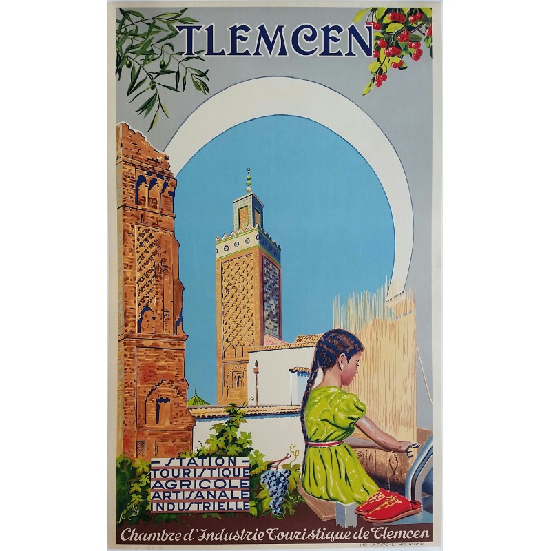 Affiche ancienne originale TLEMCEN Algérie Station touristique Agricole Artisanale Industrielle