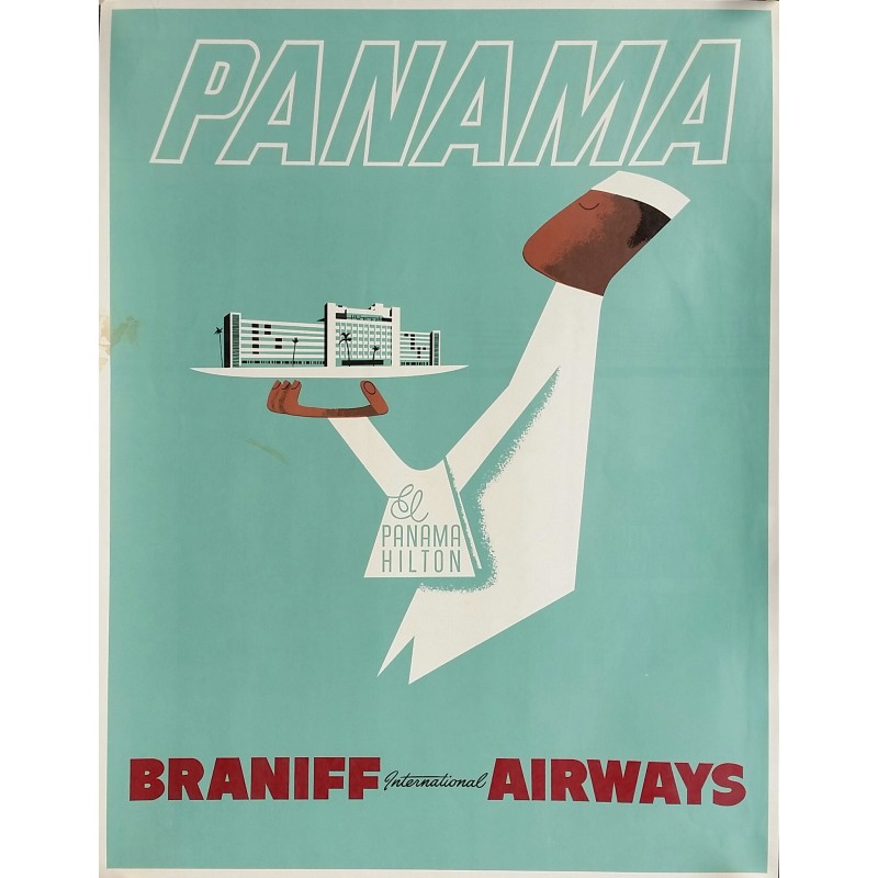 Original vintage travel poster El Panama Hilton Braniff International Airways