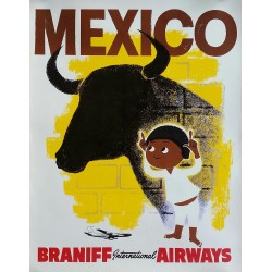 Affiche ancienne originale Mexico Braniff International Airways
