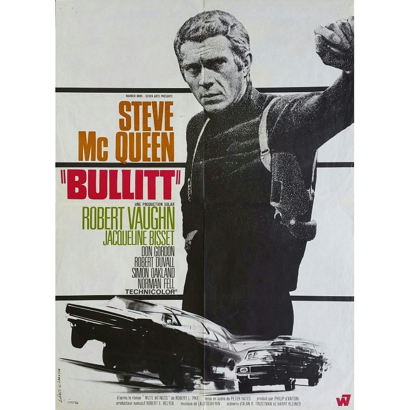 Original vintage cinema poster Bullitt Steve McQueen - 1968 - Michel LANDI