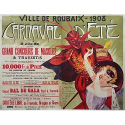 Affiche ancienne originale Ville de Roubaix 1908 Carnaval d'été - Auguste POTAGE