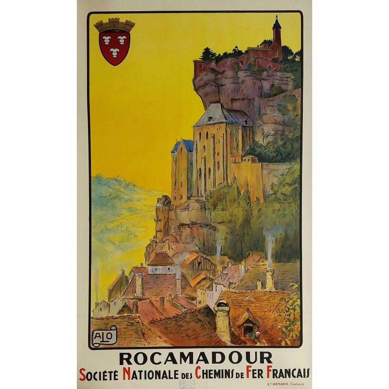 Affiche ancienne originale SNCF Rocamadour French railways 1920 - Charles ALO
