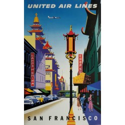 Affiche ancienne originale United Airlines San Francisco Chinatown - Joseph BINDER