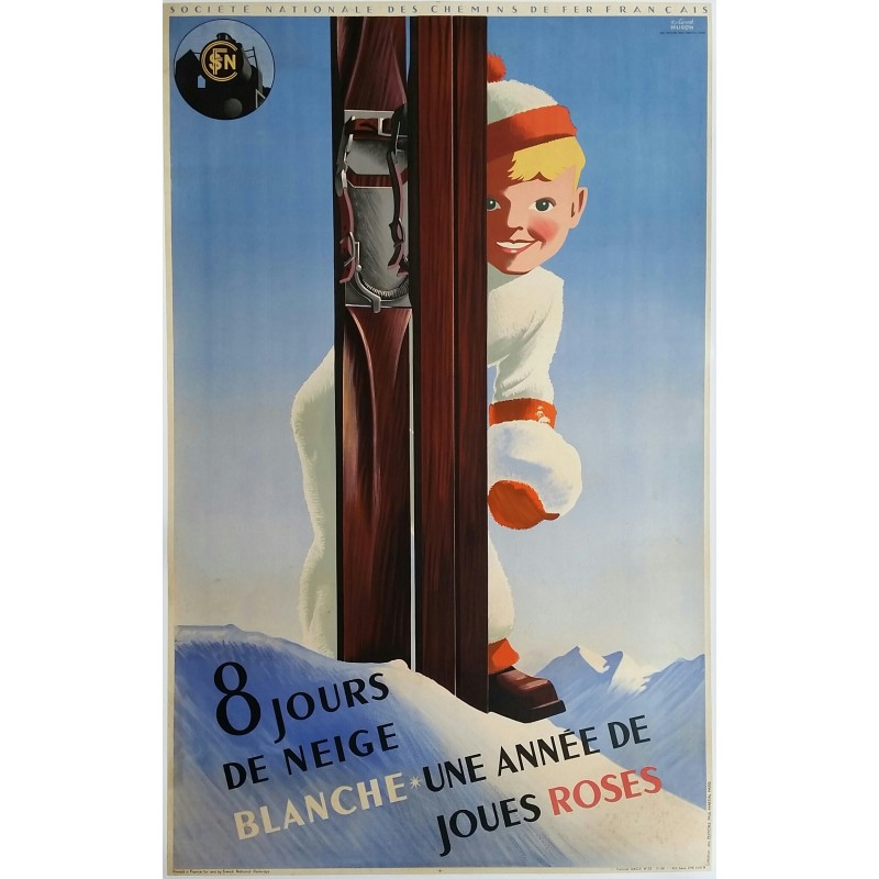 Original vintage poster SNCF 8 jours de neige blanche  -1938 - Roland HUGON
