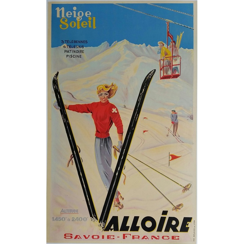 Original vintage poster ski Valloire Savoie France Neige Soleil