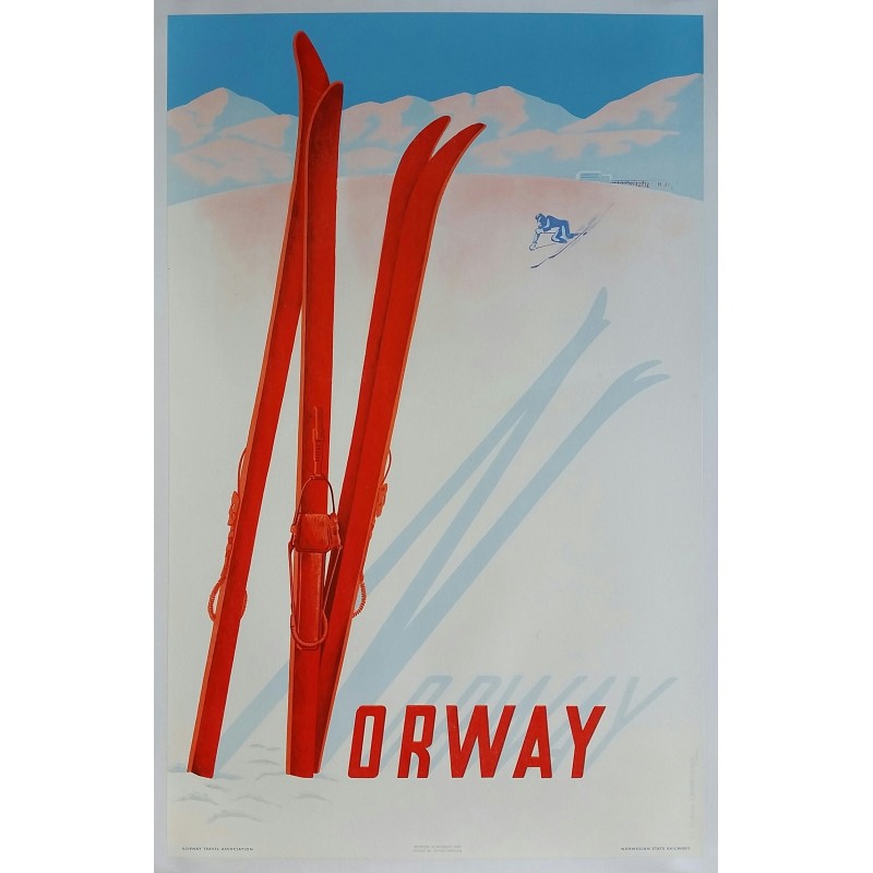 Affiche ancienne originale ski sport d'hiver Norway 1957 - Claude Lemeunier