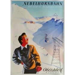 Affiche ancienne originale Ski Oberstdorf Allgäu Berghotel Nebelhornbahn - Senger OBERJOCH