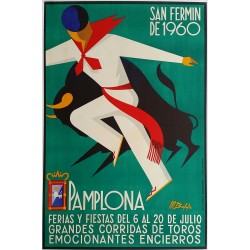 Original vintage poster Pamplona San  Fermin de 1960 Corrida Feria Fiesta - Martin BALDA